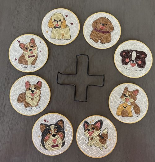 Diamond Art Coasters: Set of 8 Assorted Dogs (Beige)
