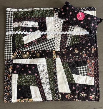Quilted Blanket or Table Mat/Doll Blanket & Pillow, B&W